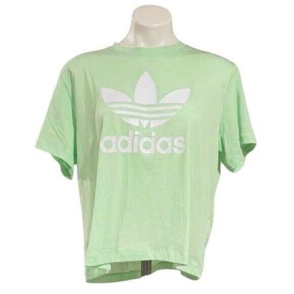 ADIDAS Women’s Adicolor Trefoil Boxy T-Shirt Semi Green Spark Size L NEW - Picture 2 of 6